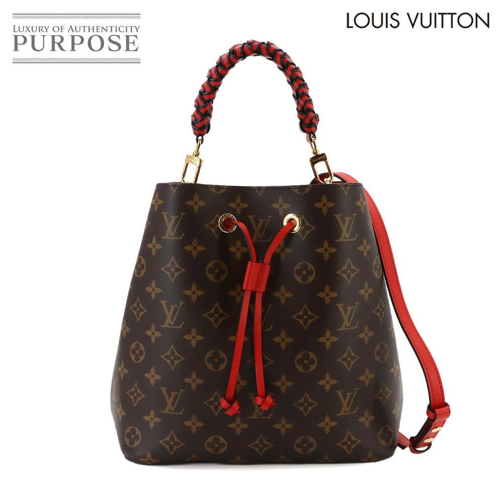 Louis Vuitton Monogram Neo Noe Shoulder Bag Canvas Leather Coquelicot Red Brown